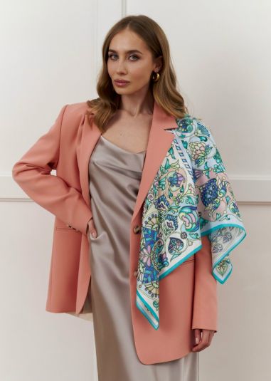 Платок "Русская эмаль"нежная, 90*90, шелк 100% с ручной подшивкой