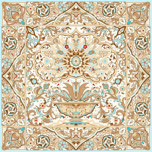 Платок "Арабески" в жемчужном, 90*90, шелк 100% ручная подшивка