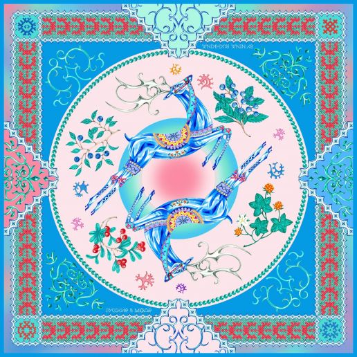 Платок "Северное сияние" , 90*90, 70% шёлк 30% вискоза ручн. подш.