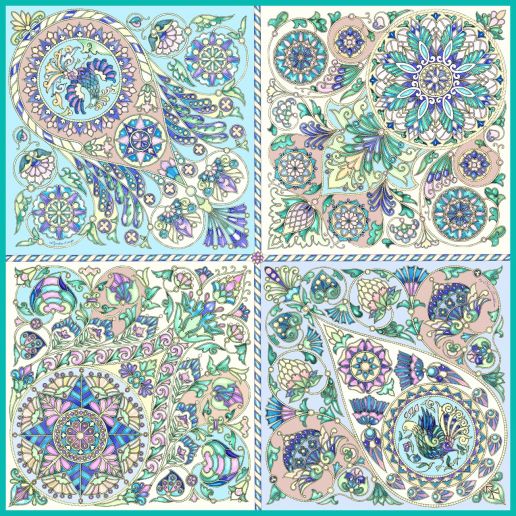 Платок "Русская эмаль"нежная, 90*90, шелк 100% с ручной подшивкой