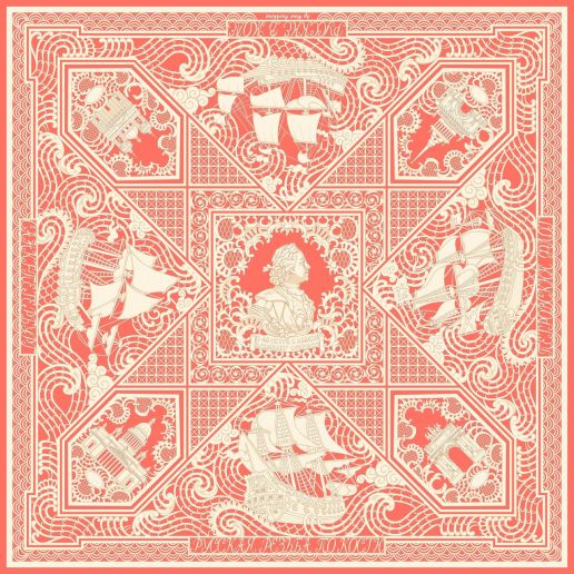 Платок "Резьба по кости" 90*90, шелк 70% вискоза 30% ручн. подш.