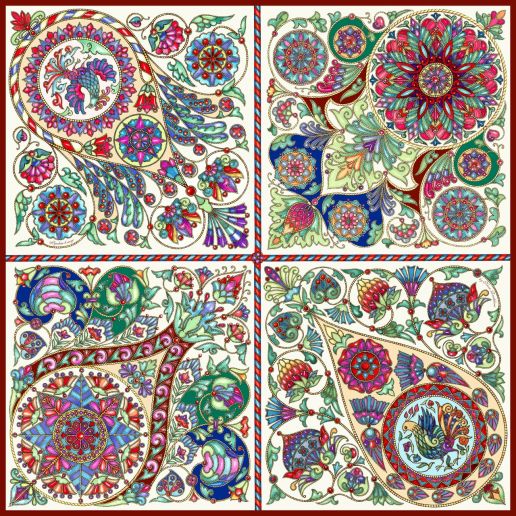 Платок "Русская эмаль" пестрая, 90*90, шелк 100% с ручн. подшив.