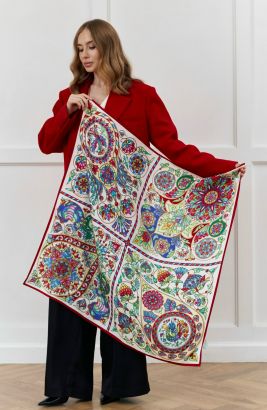 Платок "Русская эмаль" пестрая, 90*90, шелк 100% с ручн. подшив.
