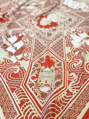 Платок "Резьба по кости" 90*90, шелк 70% вискоза 30% ручн. подш.