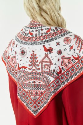 Платок "Мезенская роспись", 90*90, 70% шёлк 30% вискоза ручн. подш.