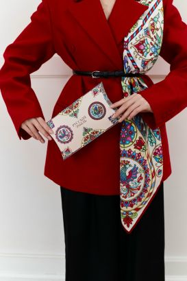 Платок "Русская эмаль" пестрая, 90*90, шелк 100% с ручн. подшив.