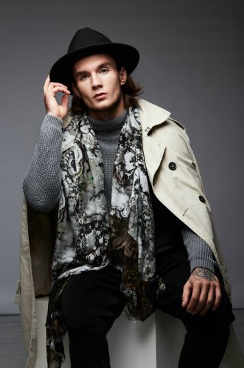 Шарф "Вулканический агат" 80*180, 70% шерсть 30% модал