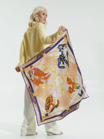 Платок "Русские сезоны. Леон Бакст", 90*90, ручная подшивка 100% шелк