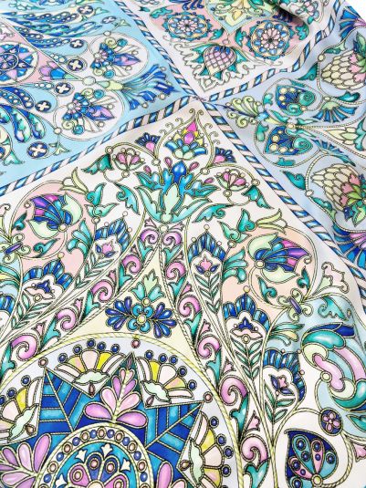 Платок "Русская эмаль"нежная, 90*90, шелк 100% с ручной подшивкой