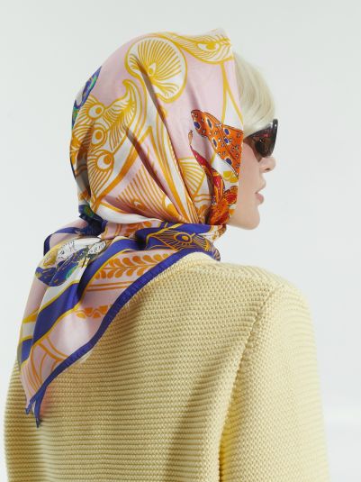 Платок "Русские сезоны. Леон Бакст", 90*90, ручная подшивка 100% шелк